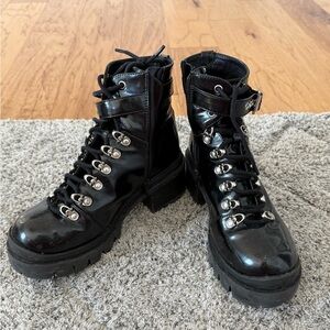 Free People Black Patent Lace-Up Platform Combat Boots